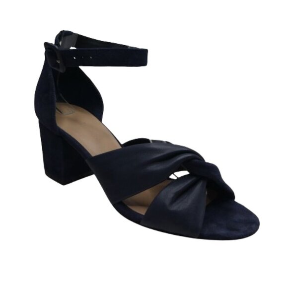 Diane Von Furstenberg Pasadena Blue Leather Open Toe Chunky Heel Sandals - Picture 1 of 13